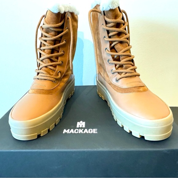 MACKAGE Boots HERO-MS COGNAC 45 (US 12)- BNWT Shearling pinned lug sole Boots - Picture 2 of 11